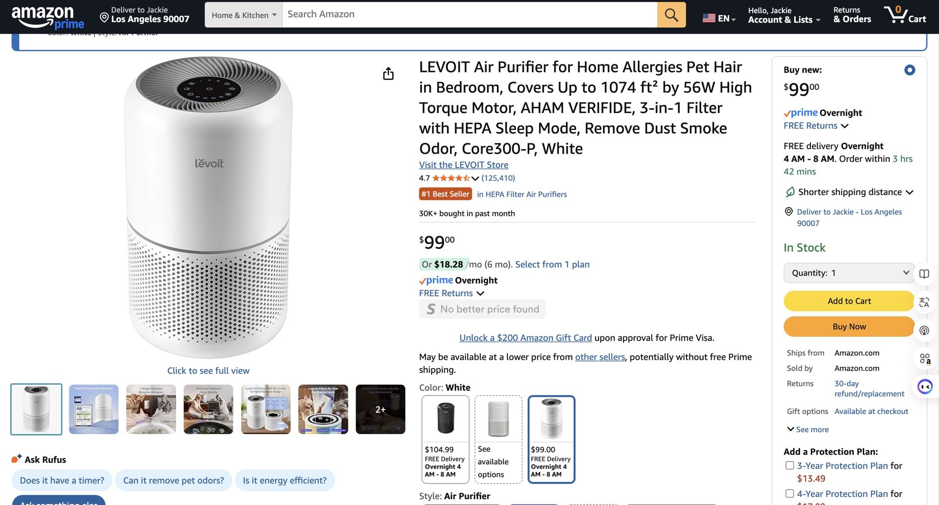 Levoit Air Purifier β Core 300-P, White, Gently Used