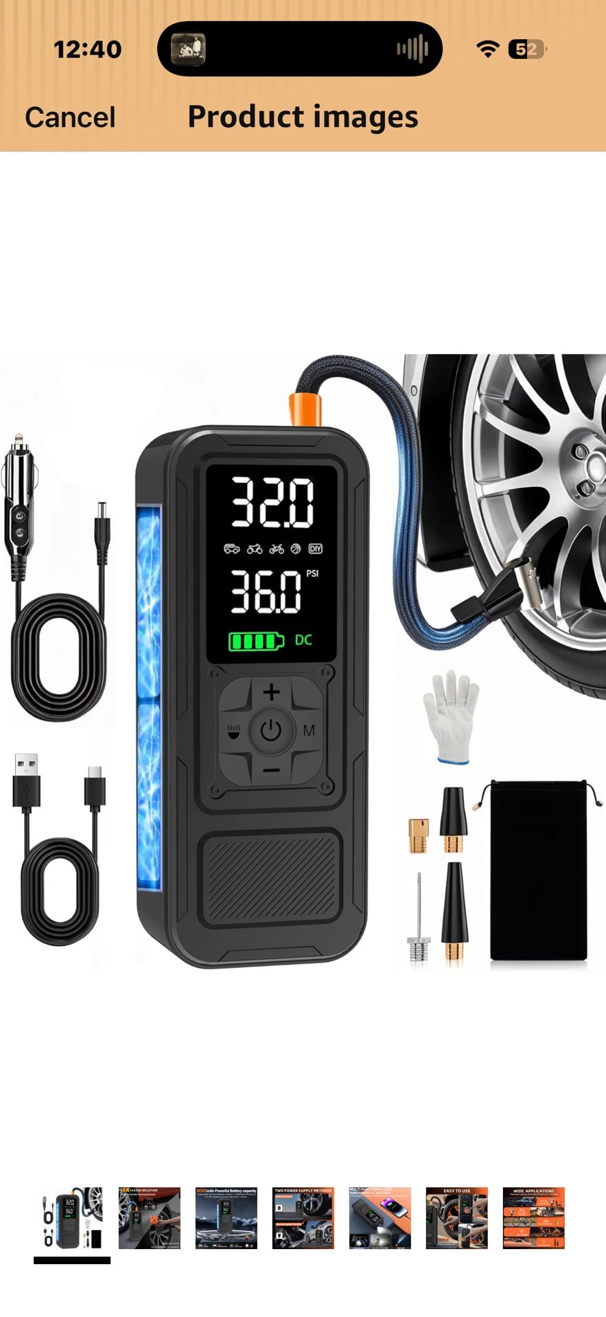 Y34 Tire Inflator Portable Air Compressor,4X Faster Inflation,6000mAh Cordless/12V DC 150PSI Air Pump for Car Tires with Digital Pressure Gauge/LED Li