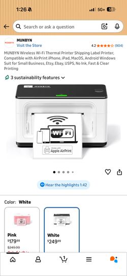 MUNBYN Wireless Wi-Fi Thermal Printer Shipping Label Printer, Compatible with AirPrint iPhone, iPad, MacOS, Android Windows Suit for Small Business, E