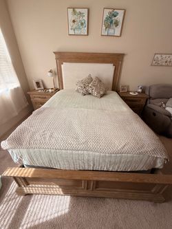 Queen Bed Frame with Upholstered Headboard