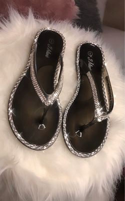 Black Rhinestone Flat Thong Sandals