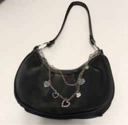 Black Satin Bag with Heart Charms