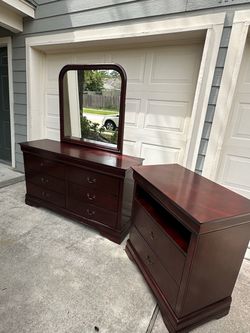 Cherry Wood Dresser with Mirror and Media Chest