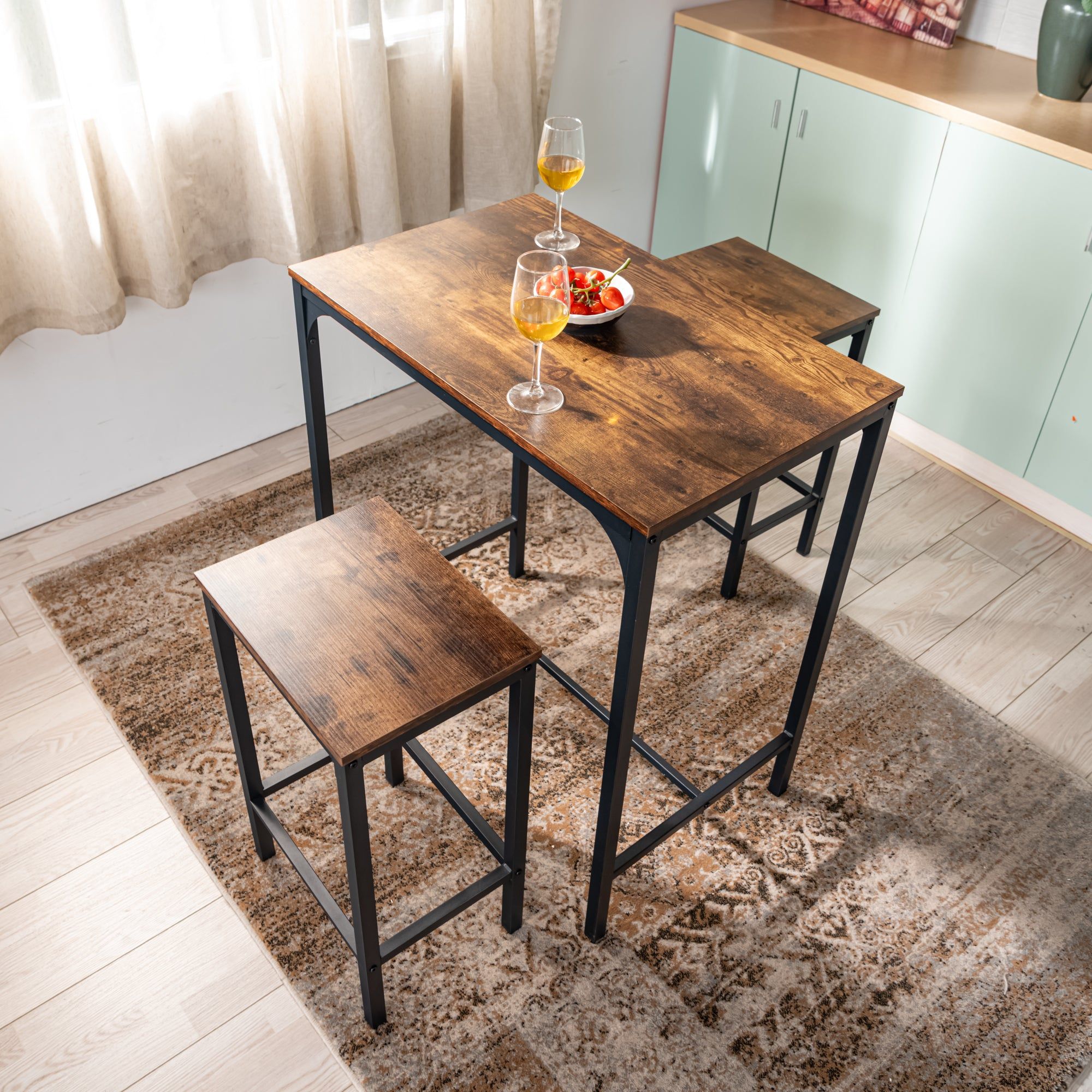 Homy Casa Feynman 3-Piece Rustic Industrial Counter Dining Set with Stools