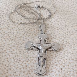 Amazing STAINLESS STEEL LARGE "CRUCIFIX "Pendant Necklace- 24 In.