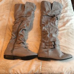 Womens Grey Suede Thigh High Boots