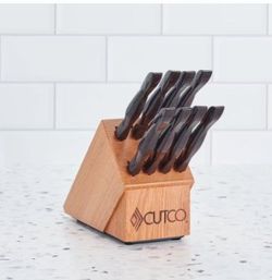 CUTCO Steak Knives - Black Handles and Oak Butcher Block Set