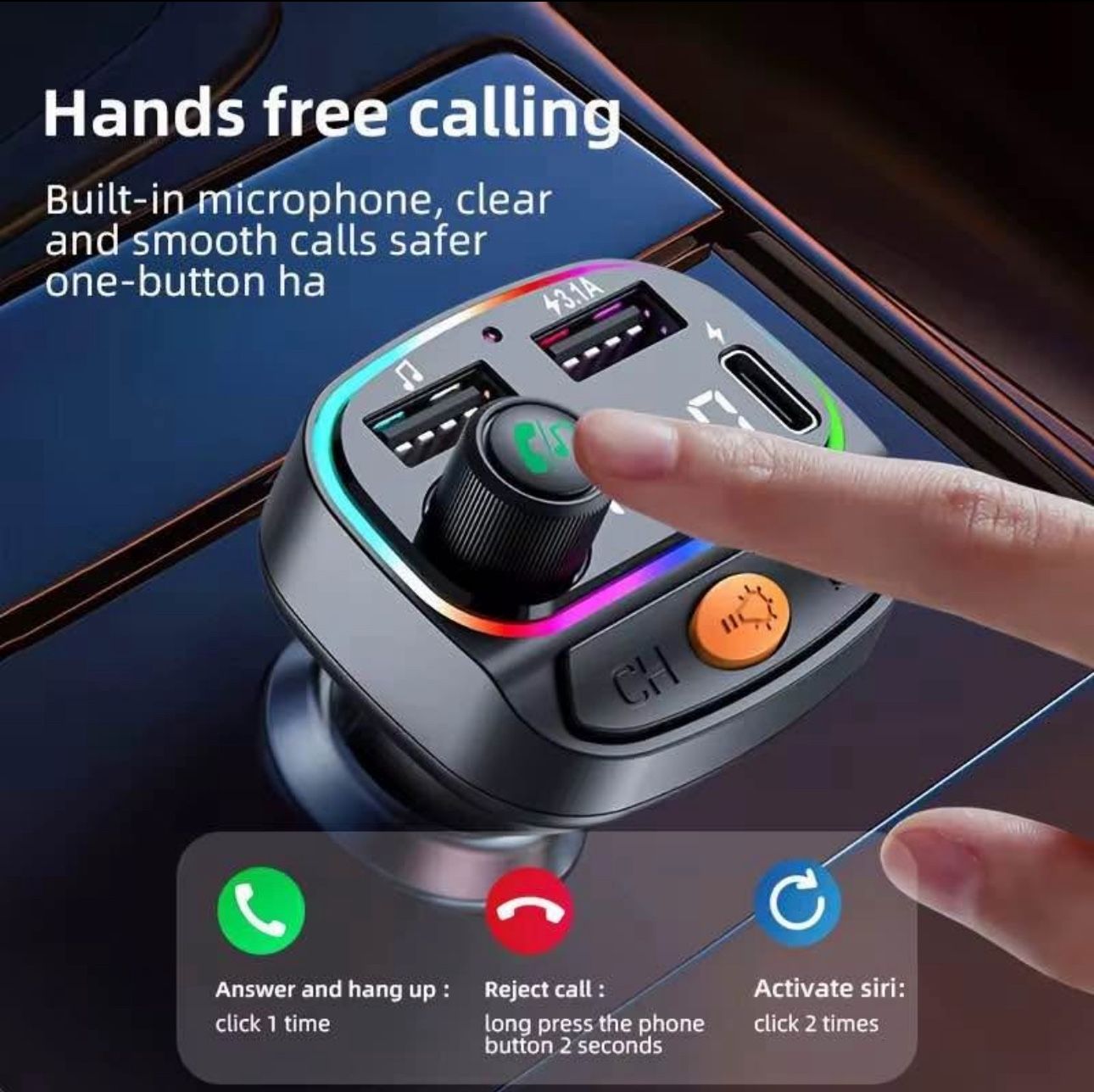 Car Bluetooth 5.3 FM Transmitter Wireless Mp3 Player Handsfree Audio Receiver FM Modulator Bluetooth car Adapter with USB Charging Audio Adapter Recei