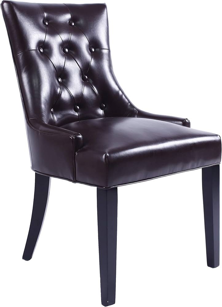 Set of 2 Dining Chairs, Leather Dining Chairs, Living Room Chair Set, Kitchen Chair with Wooden Legs, Dark brown