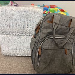 diaper bag and diapers size 2