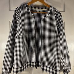 Christopher & Banks Womens Black/White Jacket XL Checkered Long Sleeve Retro Zip