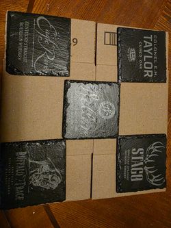 Bourbon Whiskey Engraved Slate Coasters Set of 5