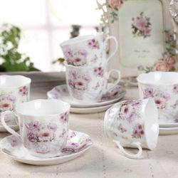 15 Piece GuangYang China Tea Cups and Saucers Set of 6-7ounce/200ml 