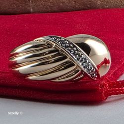 14K Yellow Gold Genuine Diamond Crossover Ribbed Dome Ring Size 8.75!/ Anillo de Oro con Diamantes! 👌🎁Post Tags: Anillo de Oro