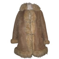 Womens size M L nubuck leather taupe brown vintage coat A-line outwear