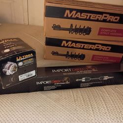 Brand new parts for mainly Toyota vehicles including alternator, axle shafts, and  tires