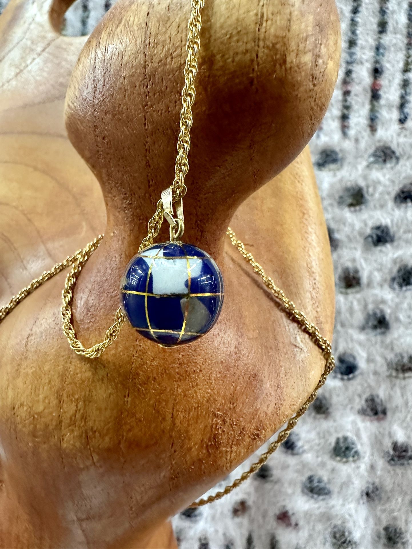 Vintage 14k Gold Plated Mosaic World Globe Pendant