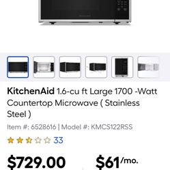 Kitchen Aid Countertop Microwave 