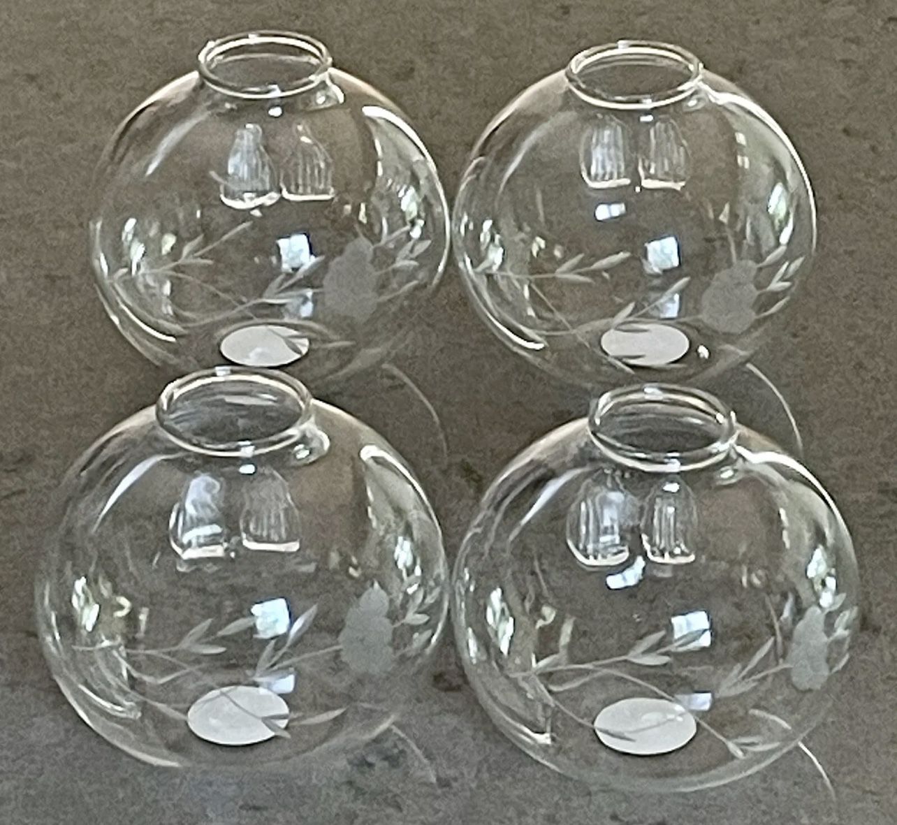 4 Princess House Heritage Place Card Holder Vase Hand Blown Etched 