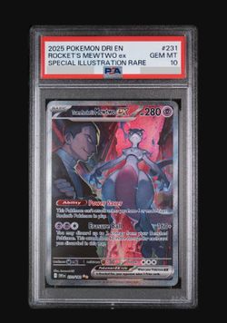 Team Rocket's Mewtwo EX #231 PSA 10 Destined Rivals Pokemon Booster Box Bundle Case Pack ETB TCG Mega Heroes Surging Prismatic OP Black White One Piec