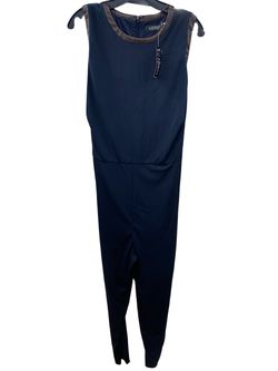 Ralph Lauren Black Label Navy Jumpsuit Faux Brown Leather Scoop Neck Size 2X NWT