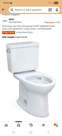TOTO Drake Two-Piece Elongated 1.6 GPF TORNADO FLUSH Toilet with CEFIONTECT, Cotton White - CST776CSG#01