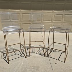 3 Gabby King Antique Gold & Clear Acrylic Bar Stools- Must Pickup 