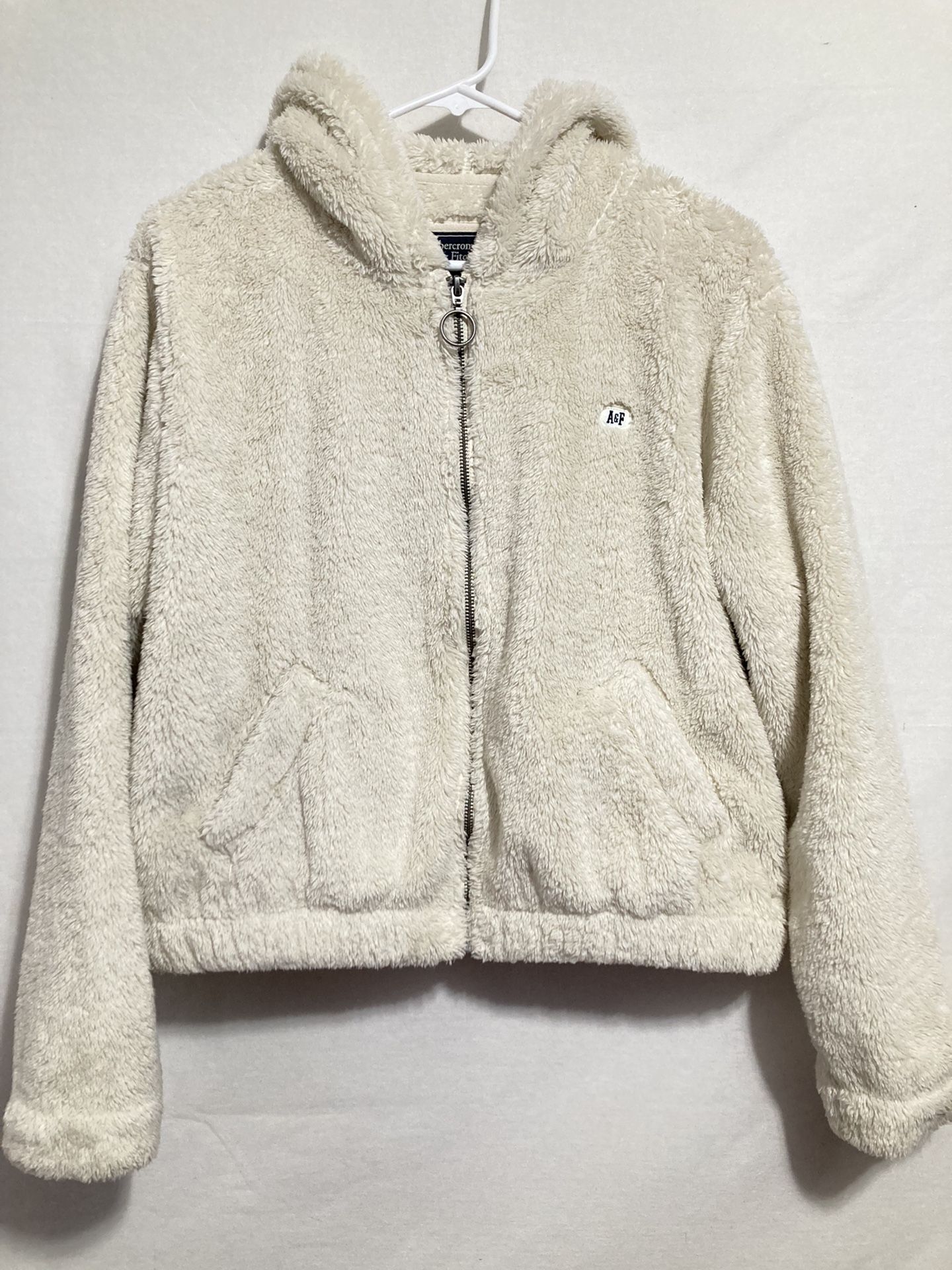 A&F Women’s Full Zip Sherpa Fur Inside/outside Fleece Hoodie Jacket SMALL Soft