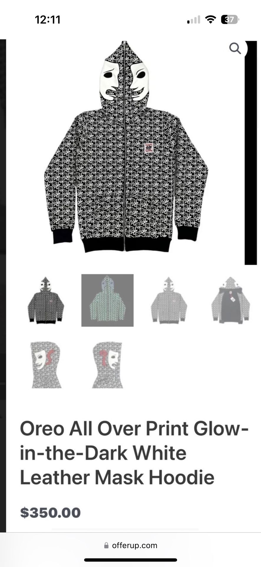 Oreo All Over Print Glow-in-the-Dark White Leather Mask Hoodie