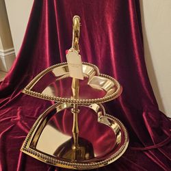 2 Teir Gold Heart Dessert Tray For Valentines Day 