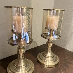 Antique Brass Finish Candlestick Holder With Candles