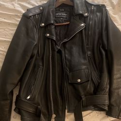 Black leather biker jacket, size 46