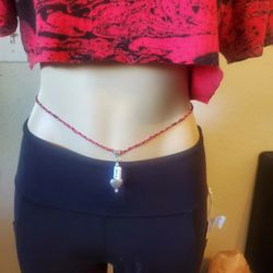 Handmade hemp corded Rose Quartz and heart charm body chain waist beads 