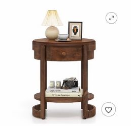 New Costway Round Nightstand with Drawer & Storage Shelf