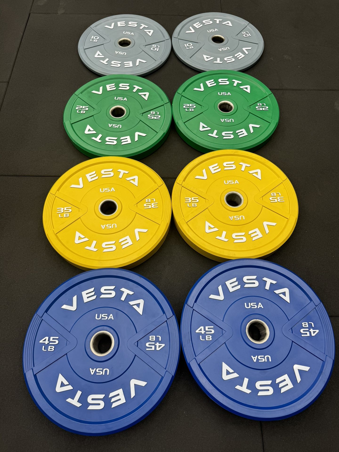 Vesta Color Bumper Plates | 230lbs set | Fitness | Gym | Weights | 2inch holes | New in boxes |