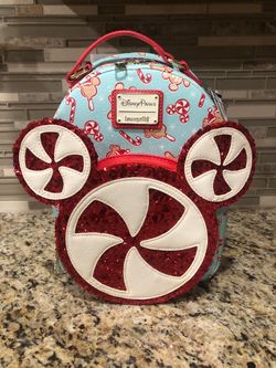 Disney Parks Christmas Holiday Peppermint Candy Cane Loungefly Backpack Bag