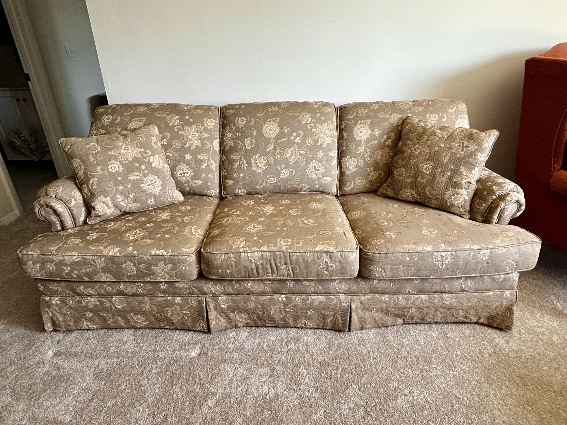 Vintage Couch - VERY LIGHTLY USED - with Ottoman and Pillows Included