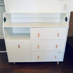 White Nursery Dresser / Baby Dresser with Foldable Top / Baby Changing Table With Drawers
