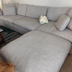 Living Spaces Gather White Fabric 3 Piece Modular Sofa With Ottoman