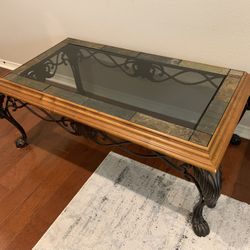 Stone and Glass Top Wrought Iron Coffee Table