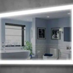 55 in. W x 32 in. H Rectangular Frameless Lighted Anti-Fog Wall Bathroom Vanity Mirror with Dual Row LED Front Light