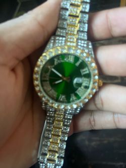 Iced Out Two-Tone Watch Green Dial