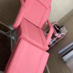 Pink Aesthetician/Waxing Bed With A Rolling Stool 
