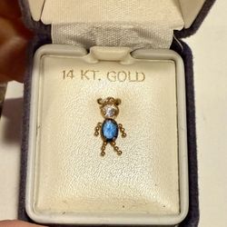 Vintage 80ths 14K Gold White & Blue Topaz Boy Charm Pendant Original Box