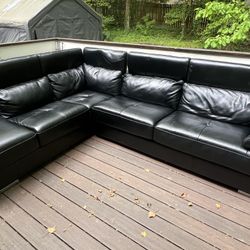 Italian Sectional Leather Sofa Couch Black