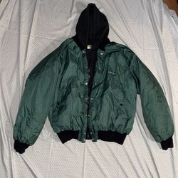 Cabelas Quilted Bomber Mens L Green Puffer Jacket Zip Windbreaker Size L - Great