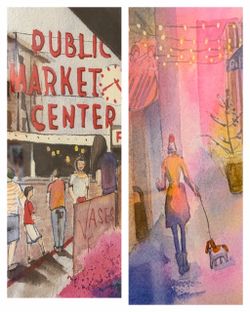 Framed Seattle Pike Place Market & Post Alley Wall Art (Set of 2) 16.75"x20.75"