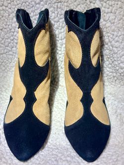 Two-Tone Suede Western Ankle Boots