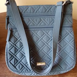 Vera Bradley Triple Zip Hipster Crossbody Bag Purse Grey 