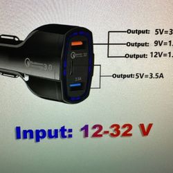 QC3.0 +3.1A Dual usb car charger with 1 Type-c port .   Car charger Black Color